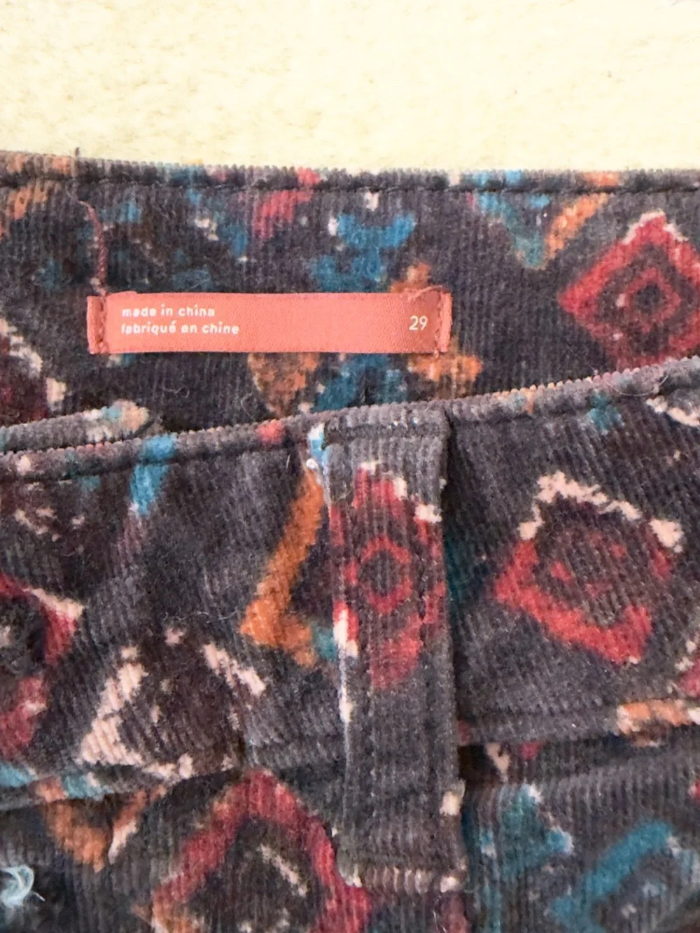 Anthropologie Pilcro Rust Tribal Corduroy Hi Rise Skinny Button Pants Sz 29